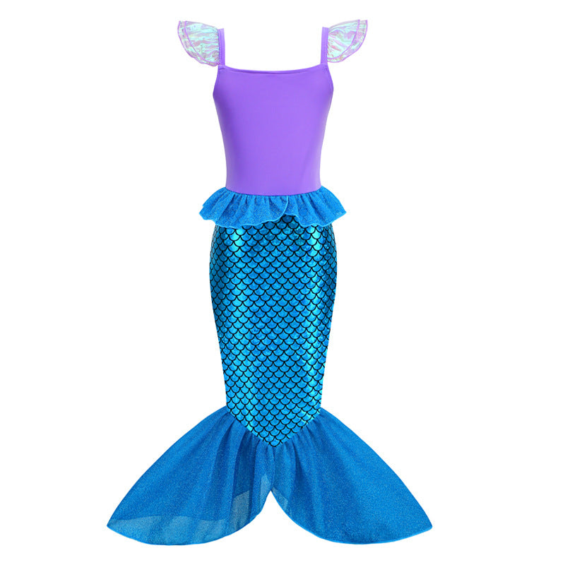 Girls Mermaid Costume Dress Blue Green Sparkly Sleeveless