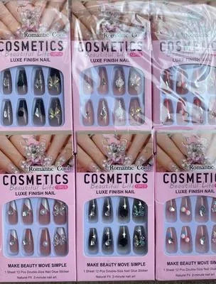 Double Size Acrylic Rhinestone Nails Silver Glitter