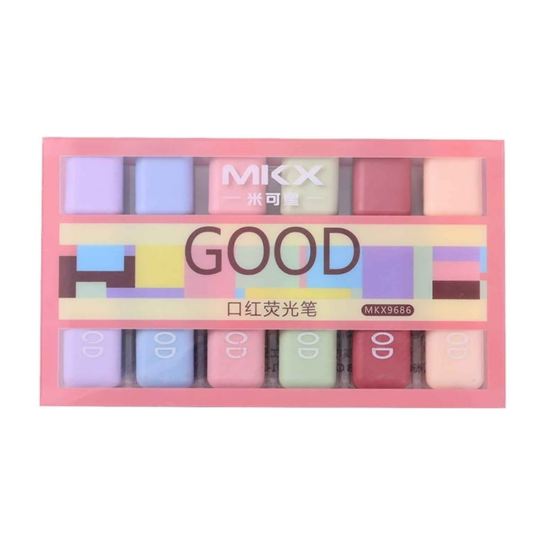 Highlighter Marker Pen Set – 6 Soft Fluorescent Colors, Quick-Dry, No Smudge, Water-Based Ink