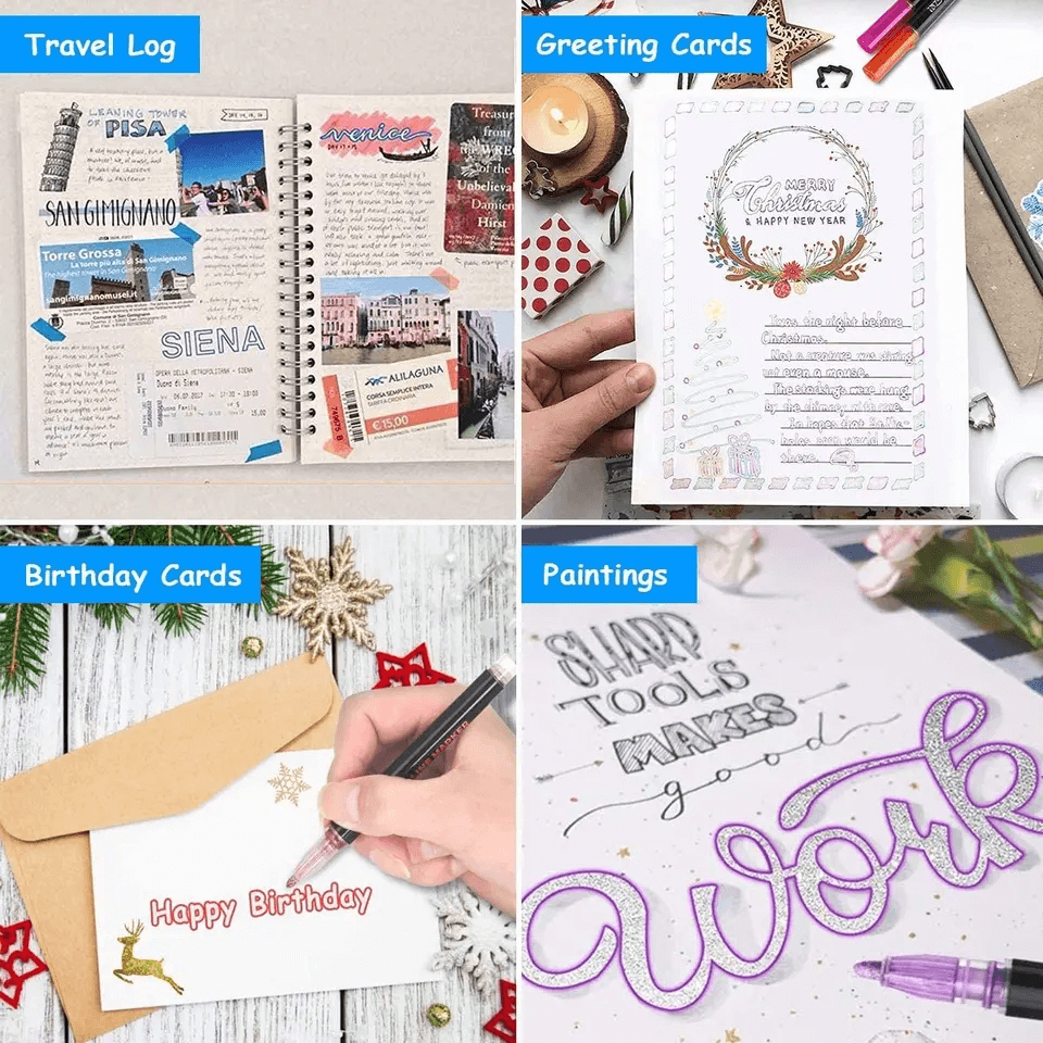 Double Line Outline Glitter Marker Pens Creative Dual Effect Writing & Drawing Tools For Art Craft & Decoration