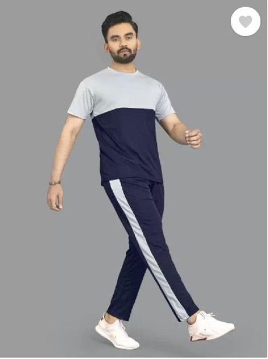 Men's Grey Printed Track Suit 2 Pcs Slim Fit