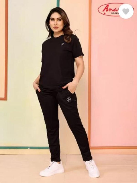 Black Slim Fit Men & Women Track Suit Micro Interlock Fabric