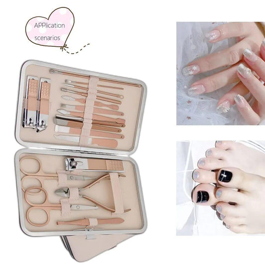 Beige Travel Manicure Kit with 12 Tools