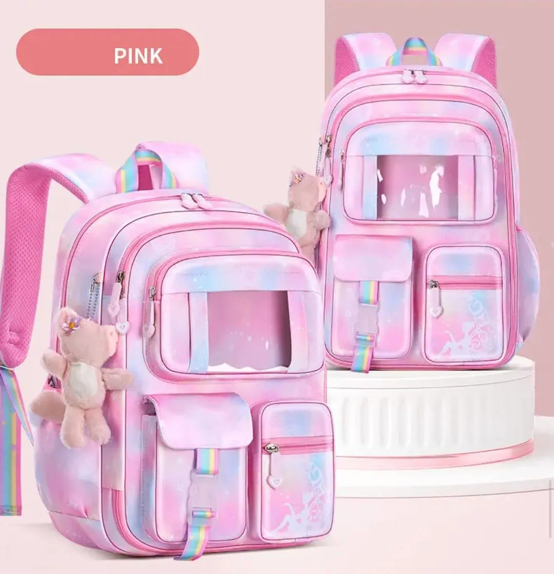 Pink Rainbow Backpack Set for Girls School Daily Use