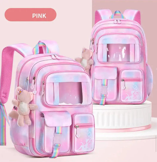 Pink Rainbow Backpack Set for Girls School Daily Use