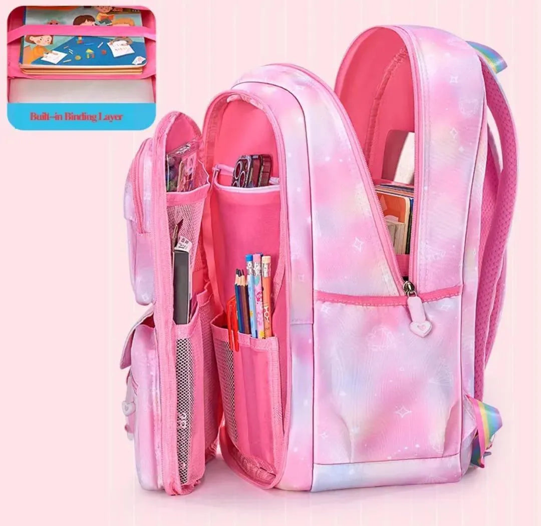 Pink Rainbow Backpack Set for Girls School Daily Use