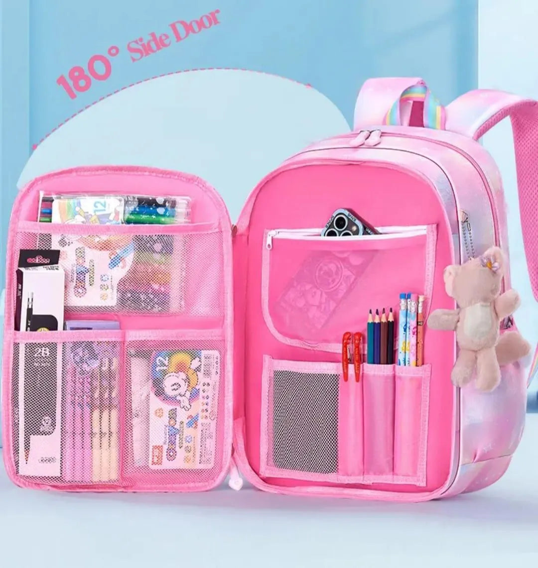 Pink Rainbow Backpack Set for Girls School Daily Use