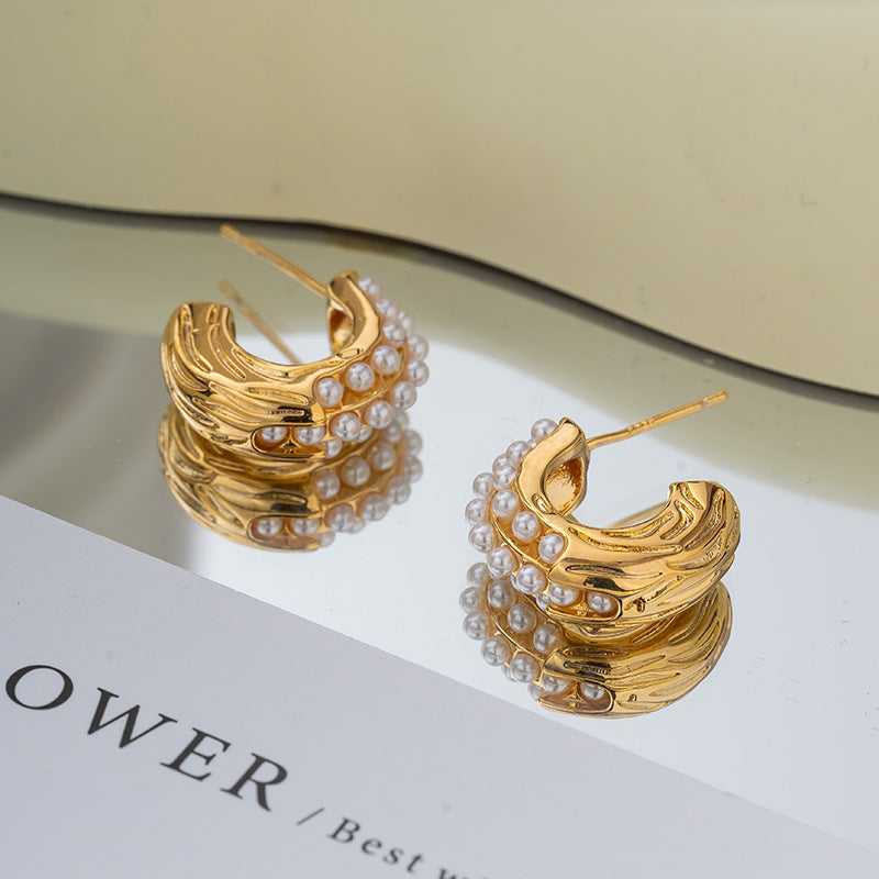 Earrings-Golden Pearl Bali – Elegant Korean Style