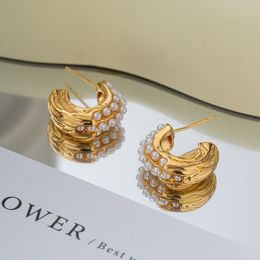 Earrings-Golden Pearl Bali – Elegant Korean Style