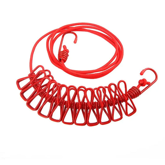Clip & Hang 185CM Portable Clothesline With (12) Clip - Elastic, Windproof & Eco-Friendly for Travel & Home Use