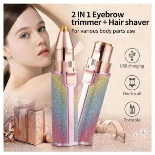 2-in-1 Eyebrow & Hair Trimmer Rose Gold USB Rechargeable