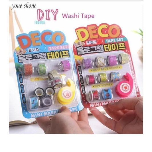 9Pcs Glitter Washi Tape Set Multicolor ABS