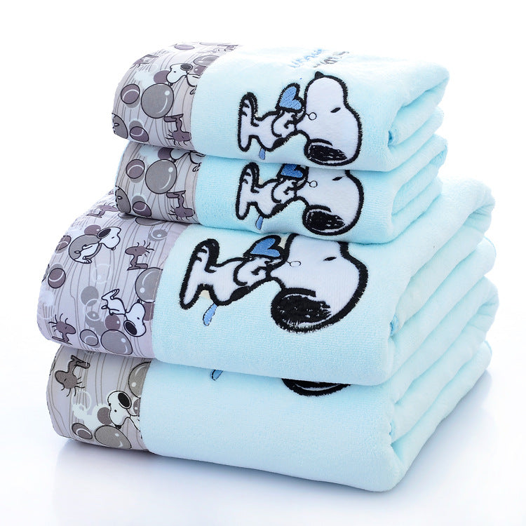 Light Blue Cartoon Embroidered Bath Towels for Kids & Adults