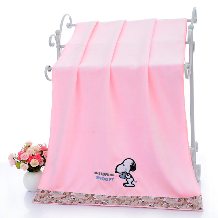 Light Blue Cartoon Embroidered Bath Towels for Kids & Adults