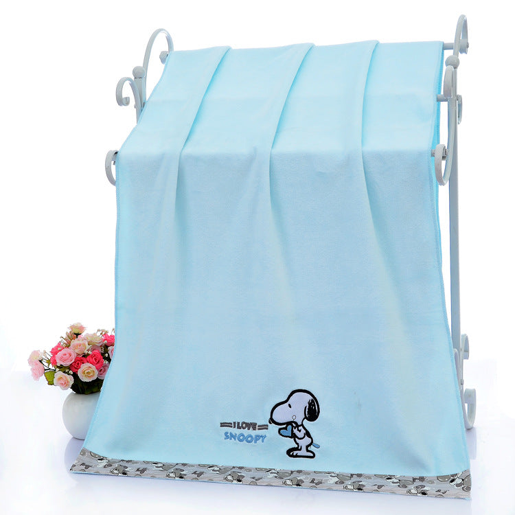 Light Blue Cartoon Embroidered Bath Towels for Kids & Adults