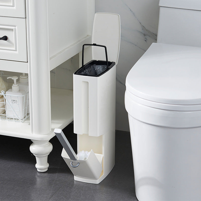 Toilet Brush & Trash Can Set White Plastic (Modern )