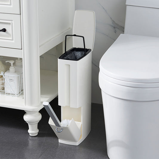 Toilet Brush & Trash Can Set White Plastic (Modern )