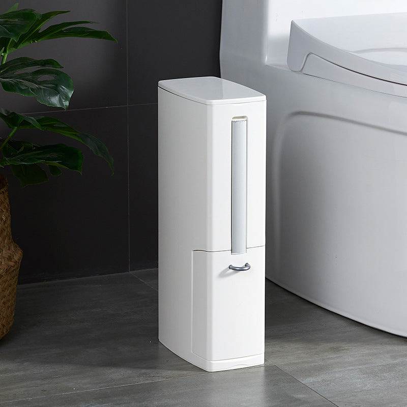 Toilet Brush & Trash Can Set White Plastic (Modern )