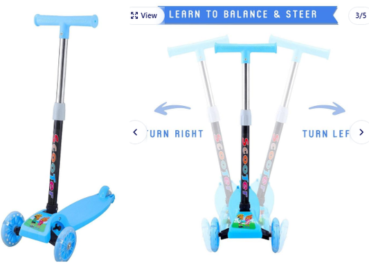 Blue Kids Scooter with Adjustable Handle & Glow Wheels