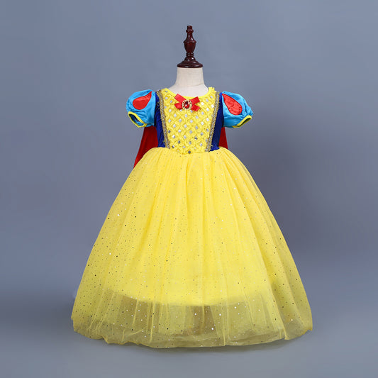 Princess Dress Yellow Tulle Blue Bow Capable for Kids