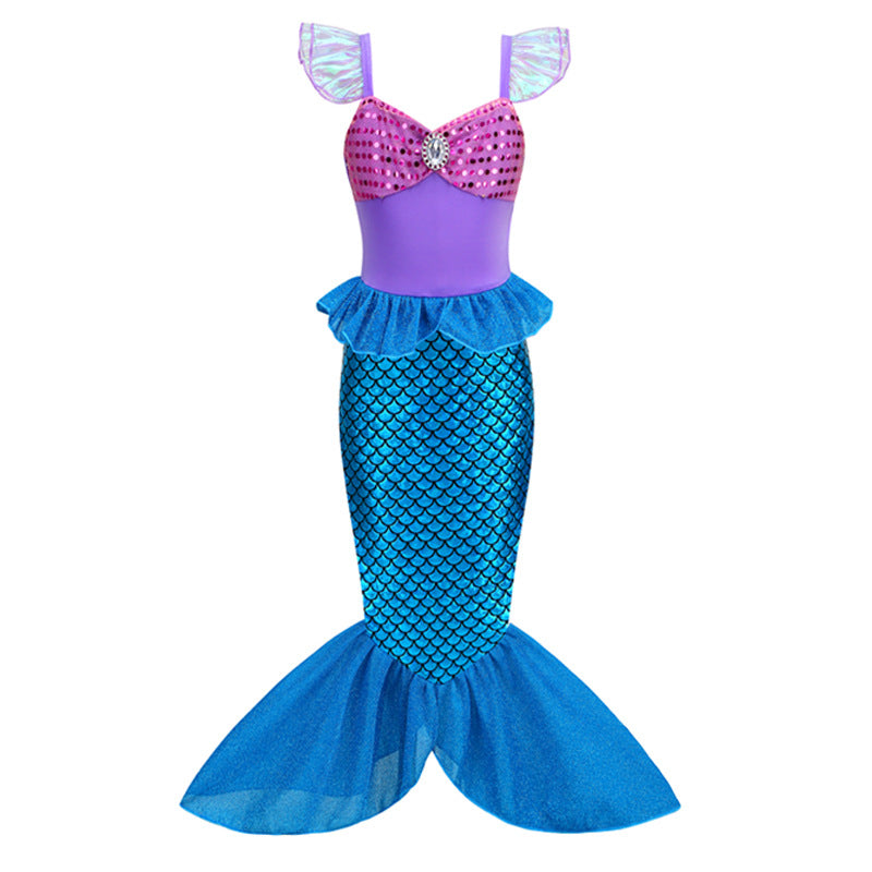 Girls Mermaid Costume Dress Blue Green Sparkly Sleeveless
