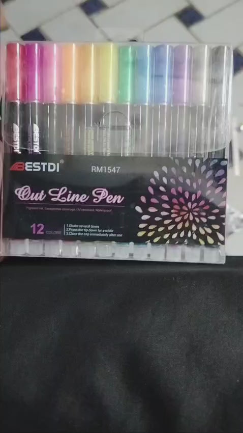 Double Line Outline Glitter Marker Pens Creative Dual Effect Writing & Drawing Tools For Art Craft & Decoration